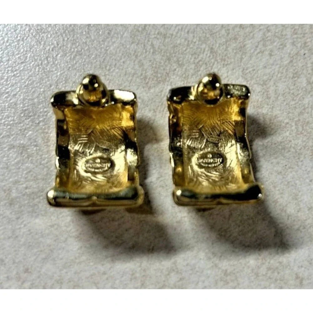 Vintage 1980's Givenchy Gold Tone Geometric Motif Half-Hoop Pierced Earrings